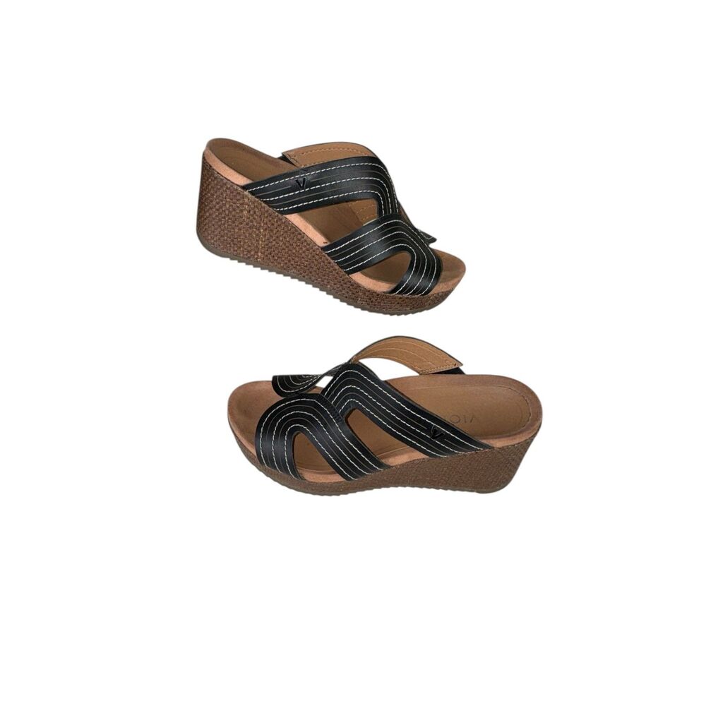 VIONIC Malorie Raffia Leather Open Toe Wedges Sandals Black Comfort Womens 7M - Picture 5 of 6